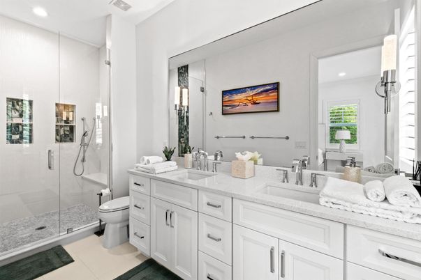 Bathroom, Dual Sink Vanities, Glass Shower, Interior, Recessed Lighting