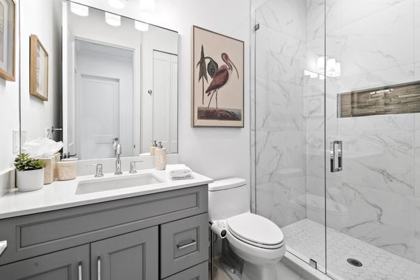 Bathroom, Glass Shower, Interior, Marble Walls