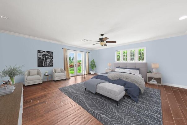 Bedroom, Interior, Recessed Lighting, Wood Texture Flooring