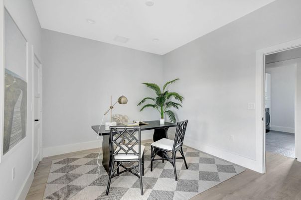 Home Office, Interior, Recessed Lighting, Wood Texture Flooring