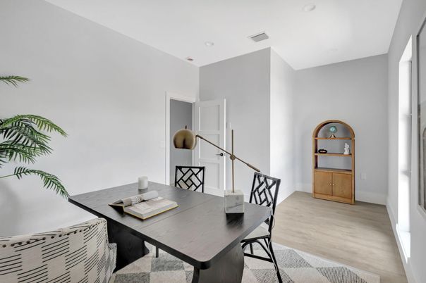 Dining room, Interior, Recessed Lighting, Wood Texture Flooring