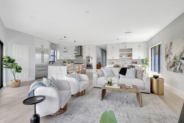Interior, Kitchen, Living room, Pendant Lights, Recessed Lighting, Stainless Steel Appliances, Wood Texture Flooring