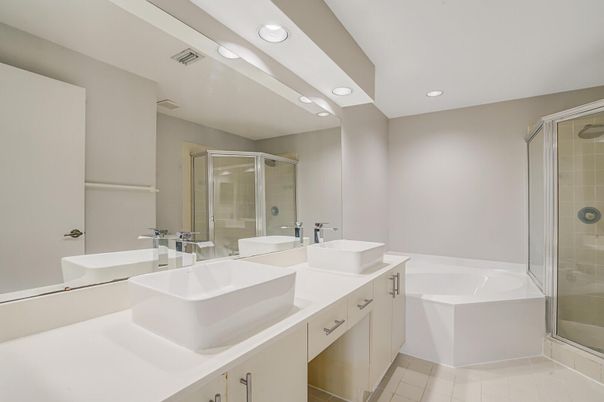 Bathroom, Dual Sink Vanities, Glass Shower, Interior, Recessed Lighting