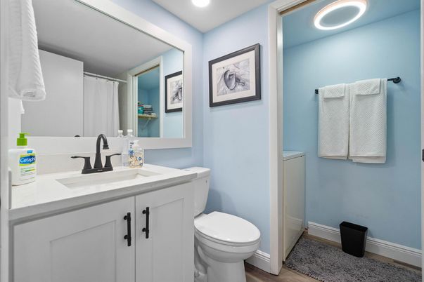Bathroom, Interior, Recessed Lighting, Wood Texture Flooring