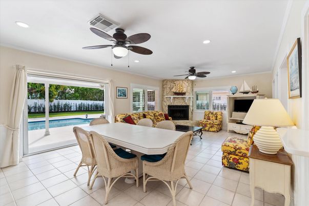 Dining room, Fireplace, Interior, Living room, Recessed Lighting