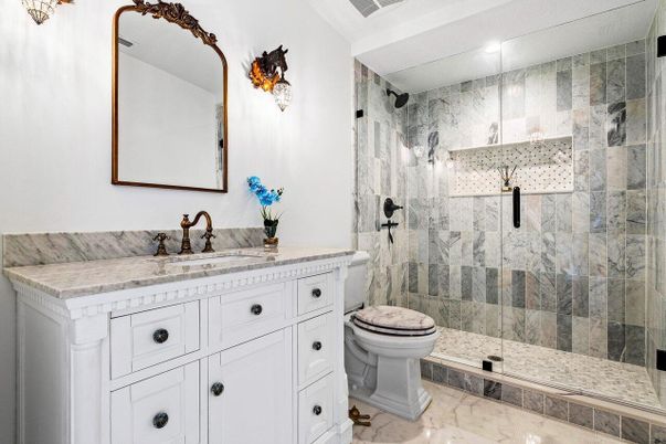 Bathroom, Glass Shower, Interior, Marble, Marble Walls