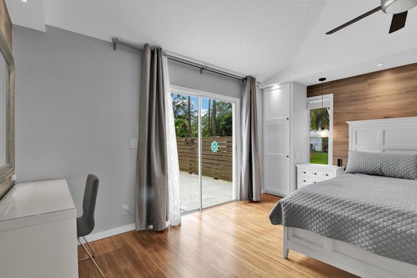 Bedroom, Interior, Pendant Lights, Recessed Lighting, Wood Texture Flooring