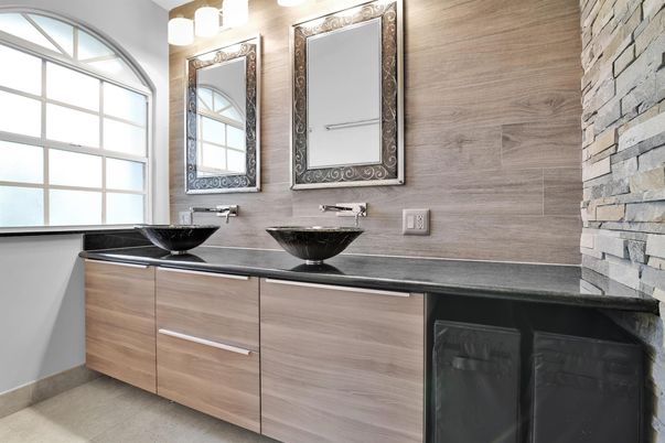 Bathroom, Dual Sink Vanities, Interior, Stone Walls