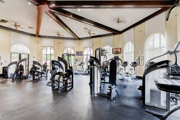 Fitness Equipment, Gym, Interior, Recessed Lighting, Wooden Beams
