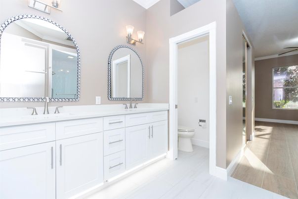 Bathroom, Dual Sink Vanities, Interior, Wood Texture Flooring