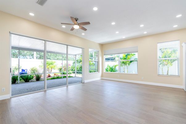 Empty room, Interior, Recessed Lighting, Wood Texture Flooring
