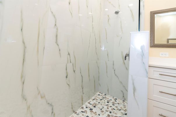 Bathroom, Glass Shower, Interior, Marble Walls
