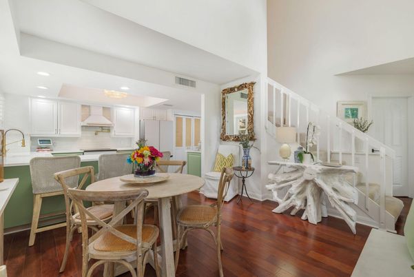 Dining room, Interior, Kitchen, Recessed Lighting, Wood Texture Flooring