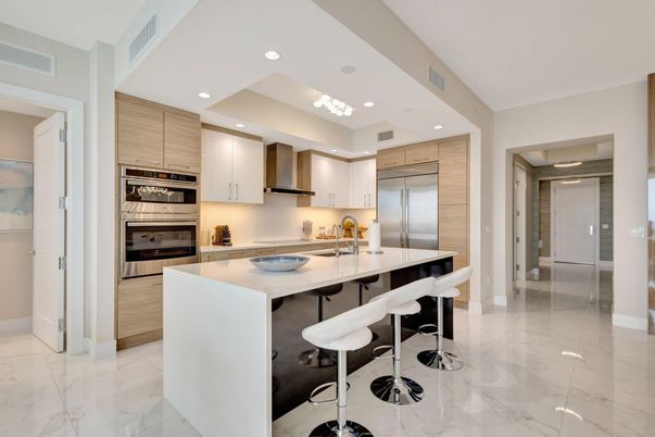 Interior, Kitchen, Marble, Recessed Lighting, Stainless Steel Appliances