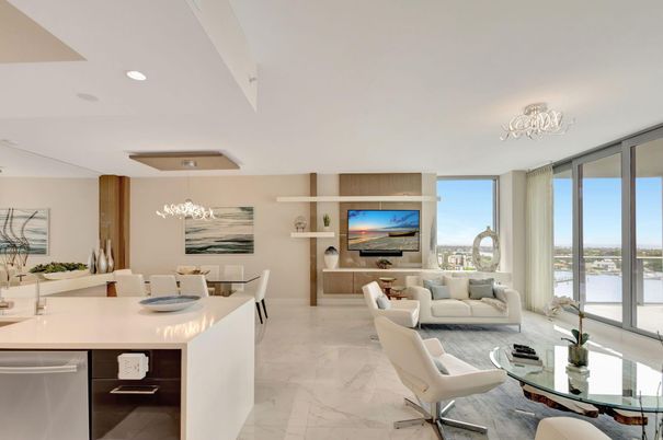 Chandelier, Dining room, Interior, Living room, Marble, Recessed Lighting, Water