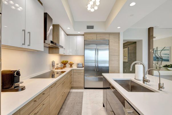Interior, Kitchen, Marble, Recessed Lighting, Stainless Steel Appliances