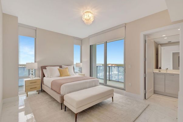 Bedroom, Interior, Marble, Recessed Lighting, Water