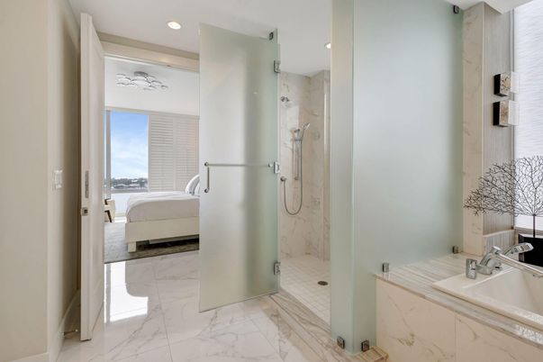 Bathroom, Bedroom, Interior, Marble, Marble Walls, Recessed Lighting