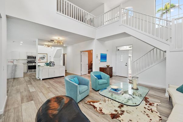 Interior, Kitchen, Living room, Recessed Lighting, Stainless Steel Appliances, Wood Texture Flooring