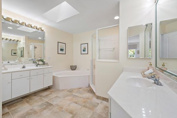 Bathroom, Dual Sink Vanities, Glass Shower, Interior, Recessed Lighting