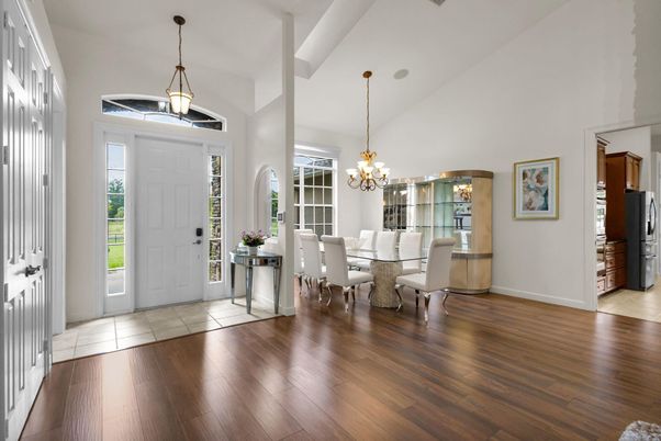Chandelier, Dining room, Interior, Pendant Lights, Wood Texture Flooring