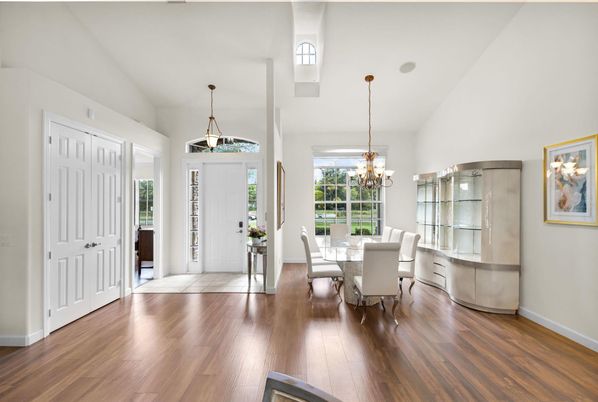 Chandelier, Dining room, Interior, Pendant Lights, Wood Texture Flooring