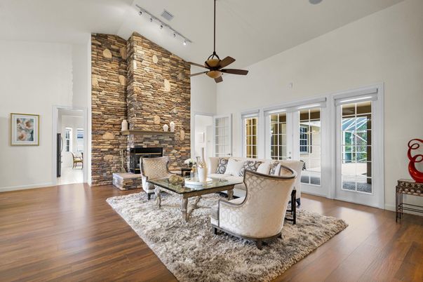 Fireplace, Interior, Living room, Stone Walls, Wood Texture Flooring