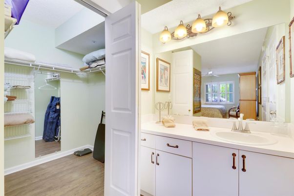 Bathroom, Dual Sink Vanities, Interior, Walk-in Closets, Wood Texture Flooring
