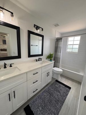 Bathroom, Dual Sink Vanities, Interior, Wood Texture Flooring
