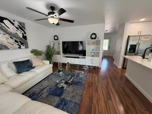 Interior, Kitchen, Living room, Recessed Lighting, Wood Texture Flooring