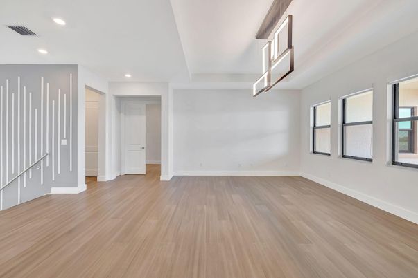 Empty room, Interior, Recessed Lighting, Wood Texture Flooring