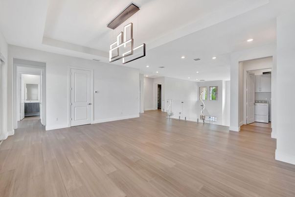 Empty room, Interior, Recessed Lighting, Wood Texture Flooring
