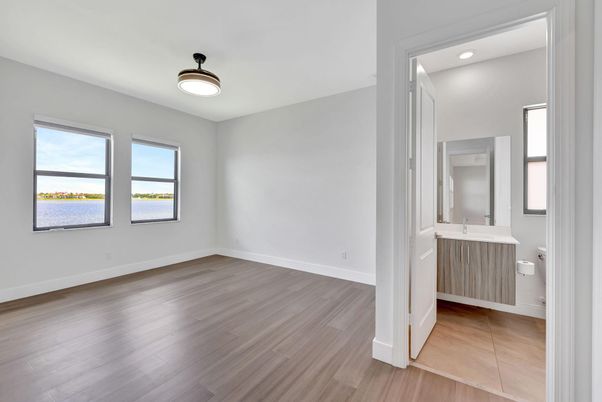 Bathroom, Empty room, Interior, Recessed Lighting, Wood Texture Flooring