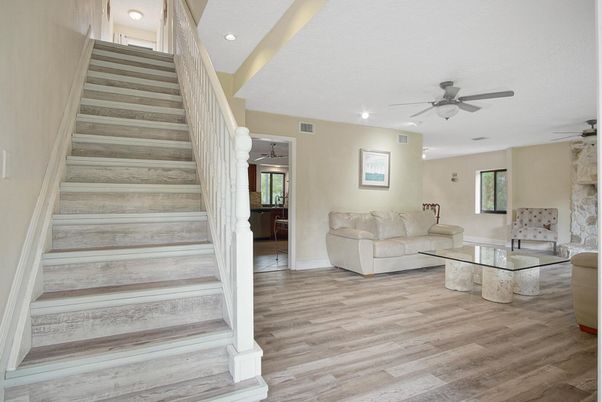 Interior, Living room, Recessed Lighting, Wood Texture Flooring