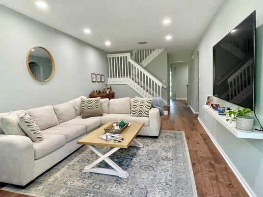 Interior, Living room, Recessed Lighting, Wood Texture Flooring