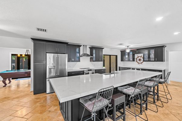Billiard Table, Interior, Kitchen, Recessed Lighting, Stainless Steel Appliances