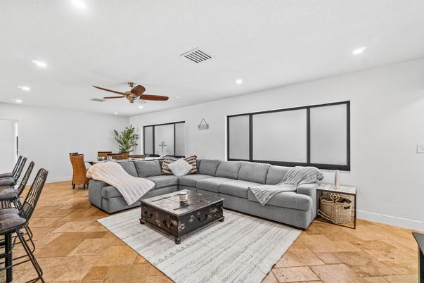 Dining room, Interior, Living room, Projection Screen, Recessed Lighting