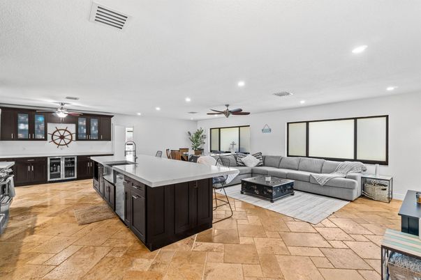 Dining room, Interior, Kitchen, Living room, Projection Screen, Recessed Lighting