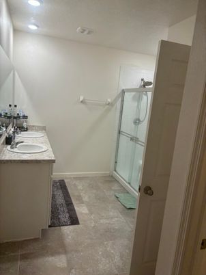 Bathroom, Dual Sink Vanities, Glass Shower, Interior, Recessed Lighting