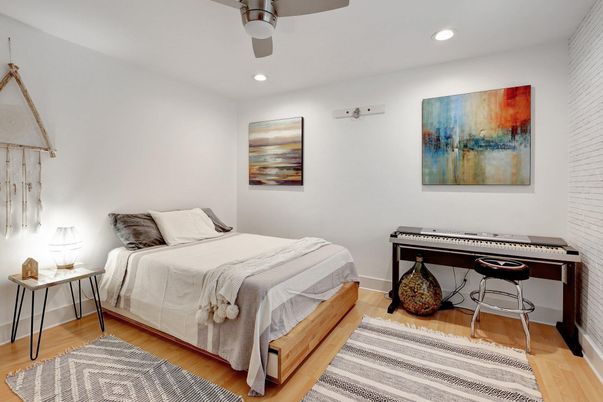 Bedroom, Interior, Recessed Lighting, Wood Texture Flooring