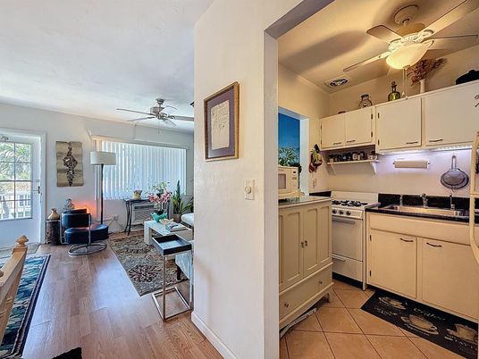 Interior, Kitchen, Living room, Stainless Steel Appliances, Wood Texture Flooring