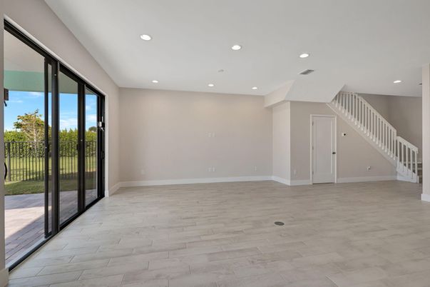 Empty room, Interior, Recessed Lighting, Wood Texture Flooring