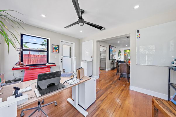 Home Office, Interior, Recessed Lighting, Wood Texture Flooring