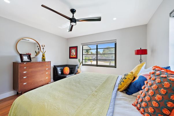 Bedroom, Interior, Recessed Lighting, Wood Texture Flooring