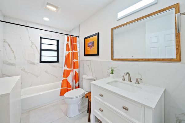 Bathroom, Interior, Marble Walls, Recessed Lighting