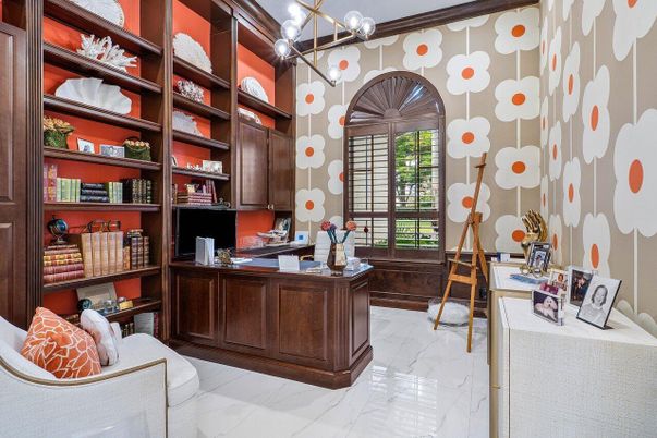 Home Office, Interior, Marble, Pendant Lights