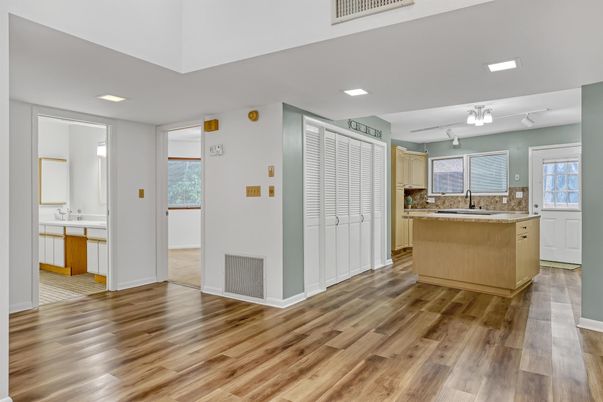 Interior, Kitchen, Recessed Lighting, Wood Texture Flooring