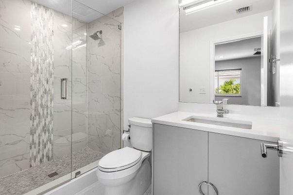Bathroom, Glass Shower, Interior, Marble Walls, Recessed Lighting