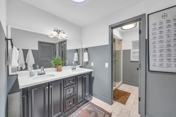 Bathroom, Dual Sink Vanities, Glass Shower, Interior