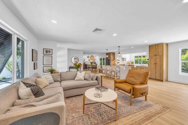 Interior, Kitchen, Living room, Pendant Lights, Recessed Lighting, Wood Texture Flooring